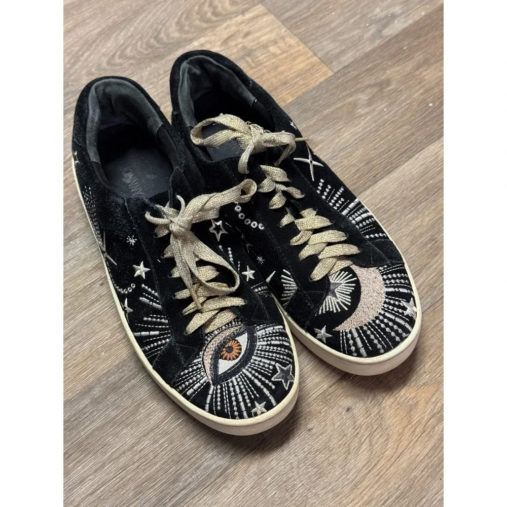 Johnny Was Black Suede Celestial Embroidered Sneakers Evil Eye Womens 7